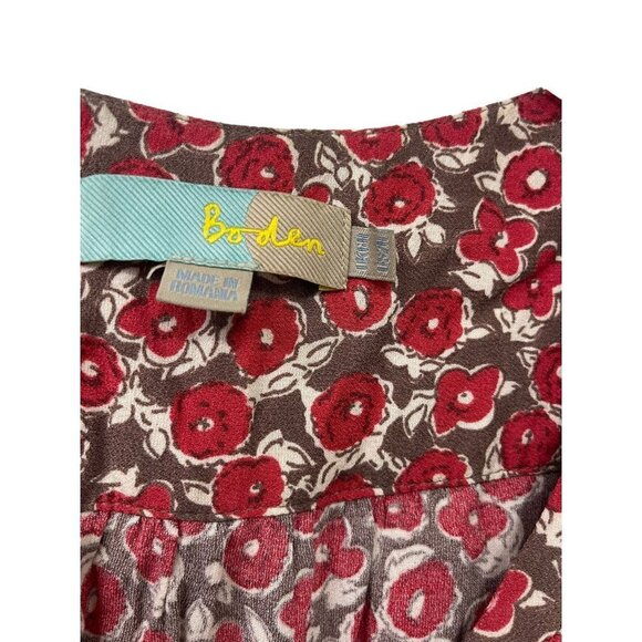 Boden Brown Red Floral Dress US2R UK6R Cottagecore Boho Viscose Midi - Picture 3 of 6